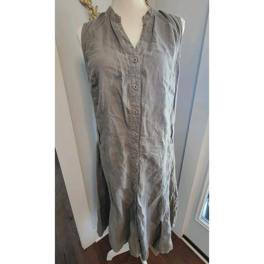 malvin linen dress MALVIN Hamburg Germany Sz 8 M 100% Linen Button Dress V Neck Lace Trim Navy Blue